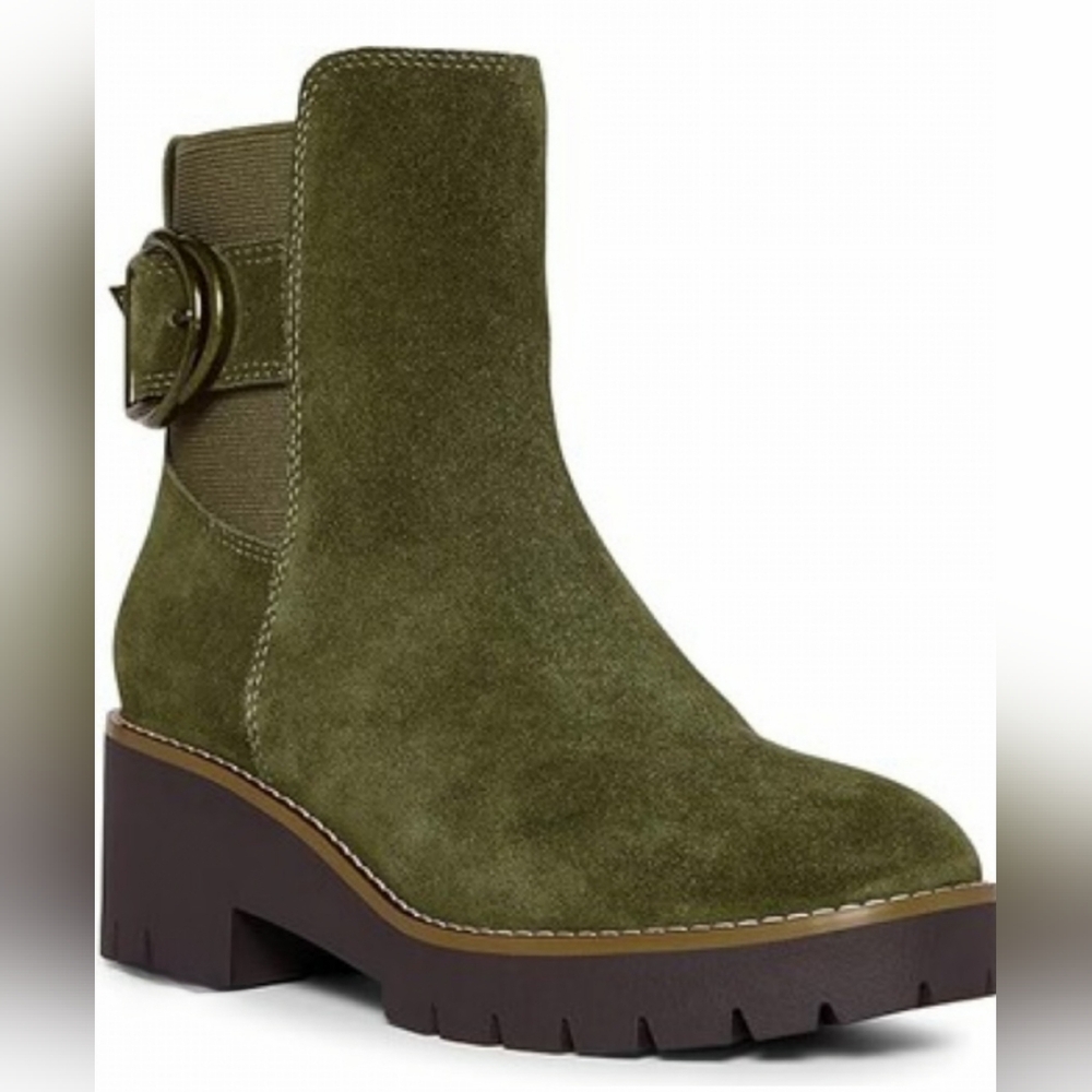 New Blondo Dahlia Waterproof Bootie In Olive Suede Women's Size 8M
